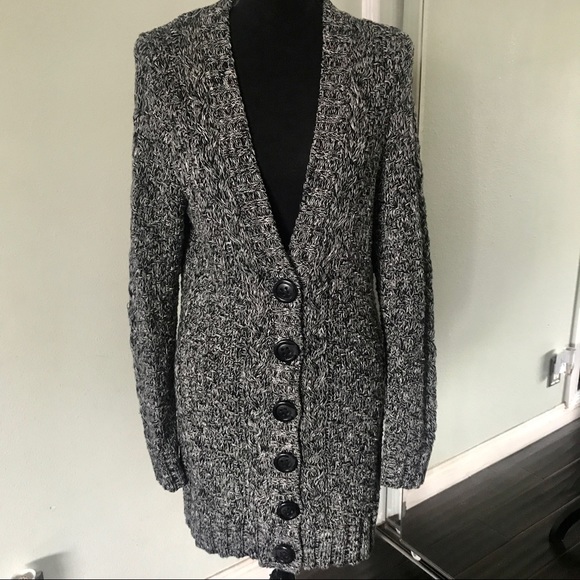 Black And White Chunky Long Line Cardigan - Picture 2 of 6